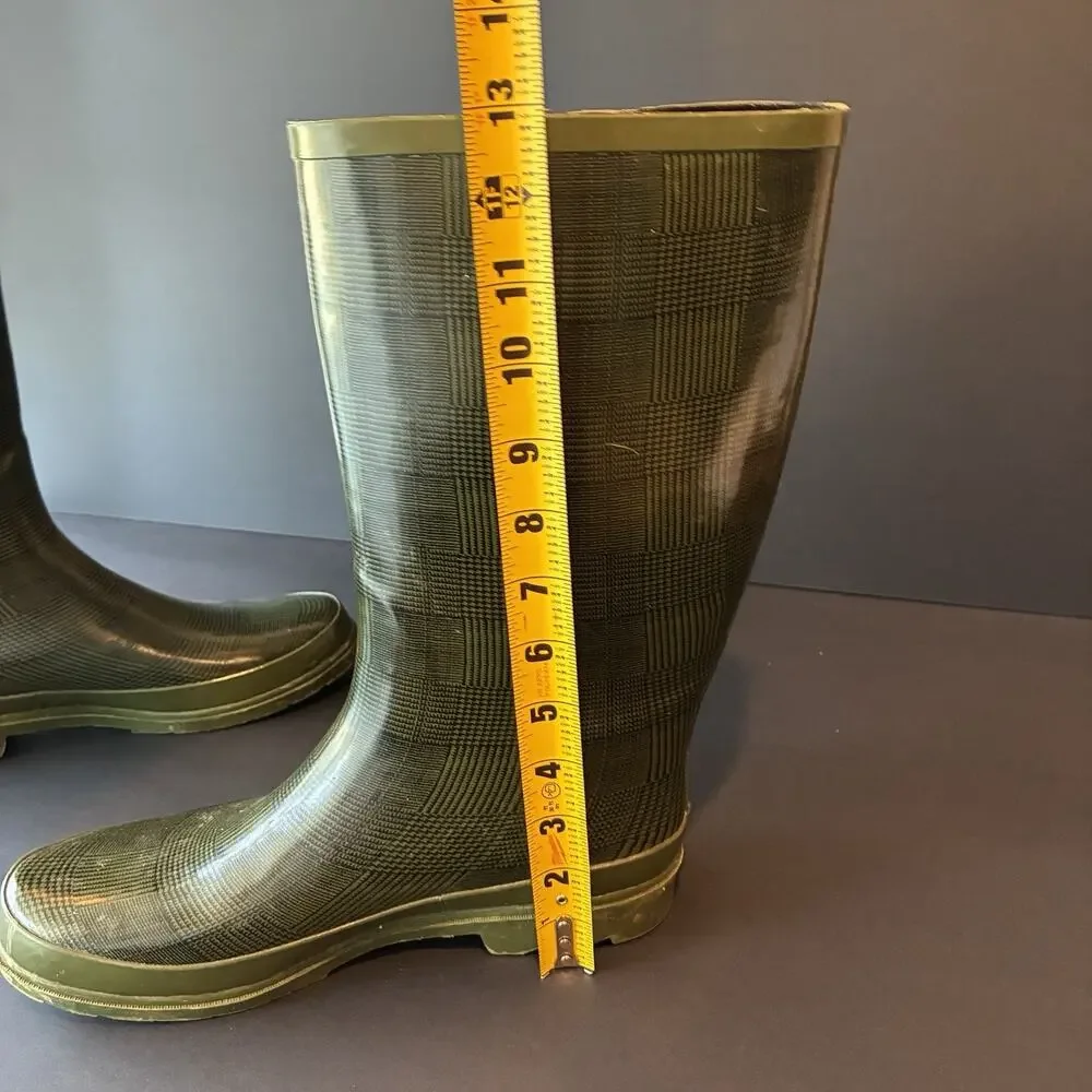 Pendleton Classic Tall Rain Boots Wellies Green Plaid Houndstooth Size 10